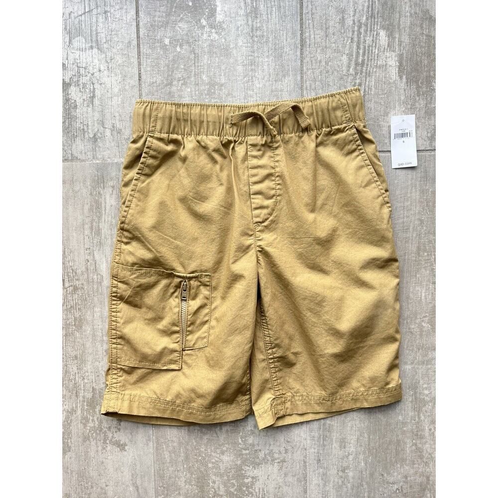 GAP Kids Boy Drawstring Elastic Short Pull-On Khaki Cargo Zip Pocket NEW S 6-7..